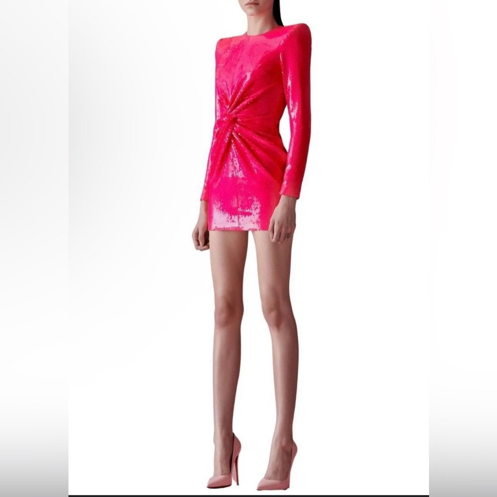 ALEX PERRY  BARBI PINK JADE SEQUIN-EMBELLISHED STRUCTURED MINI DRESS